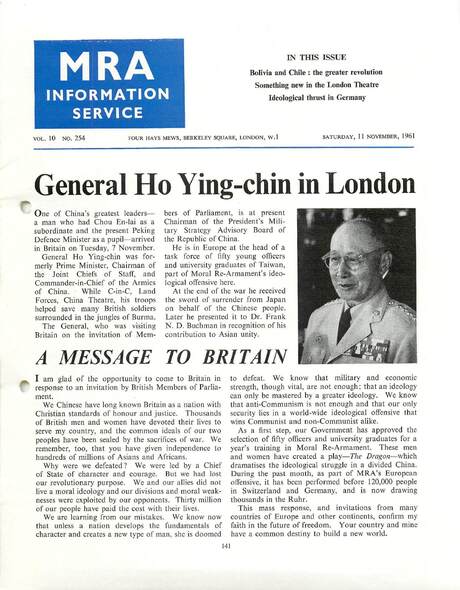 Cover of MRA Information Service - Vol. 10 No. 254, 1961-11-11