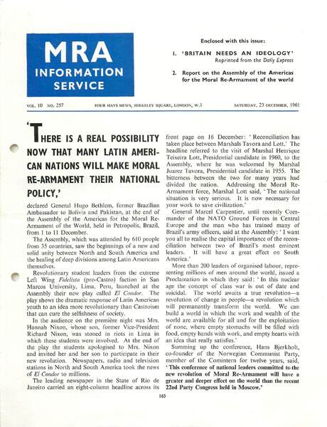 Cover of MRA Information Service - Vol. 10 No. 257, 1961-12-23