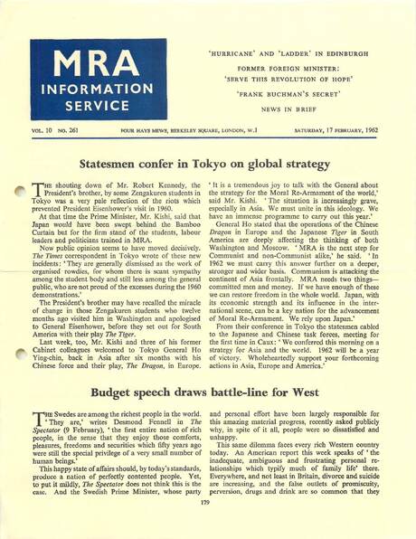 Cover of MRA Information Service - Vol. 10 No. 261, 1962-02-17