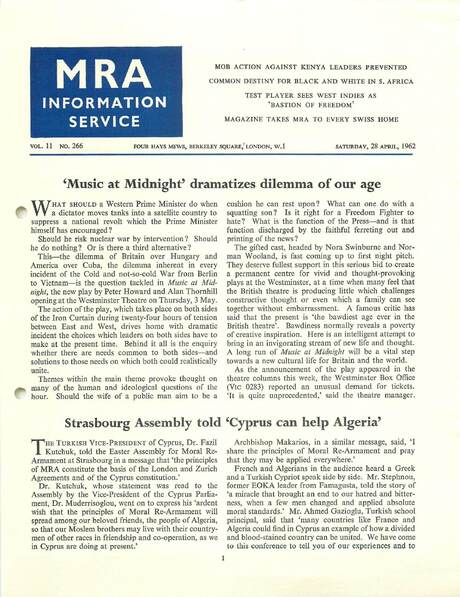 Cover of MRA Information Service - Vol. 11 No. 266, 1962-04-28