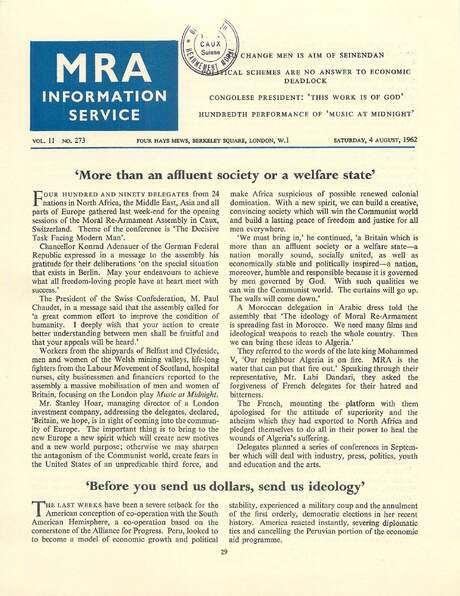 Cover of MRA Information Service - Vol. 11 No. 273, 1962-08-04