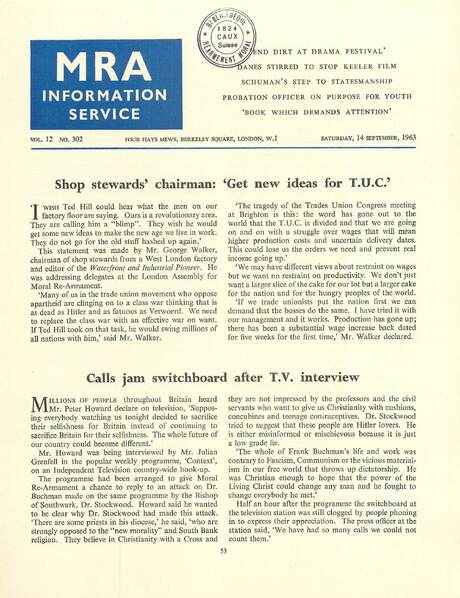 Cover of MRA Information Service - Vol. 12 No. 302, 1963-09-14