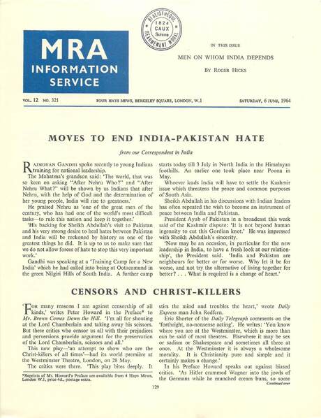 Cover of MRA Information Service - Vol. 12 No. 321, 1964-06-06