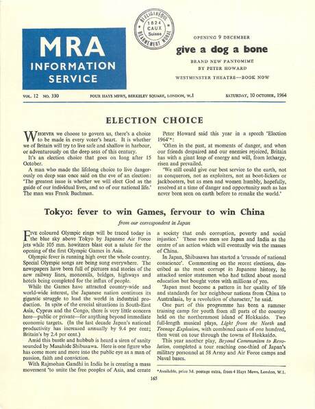 Cover of MRA Information Service - Vol. 12 No. 330, 1964-10-10