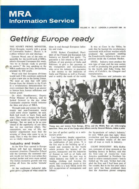 Cover of MRA Information Service - Vol. 14 No. 17, 1966-01-08