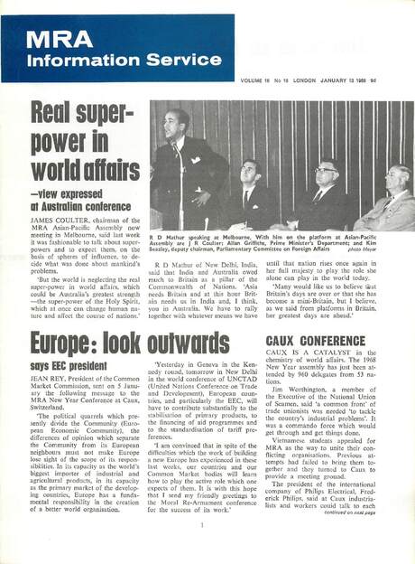 Cover of MRA Information Service - Vol. 16 No. 18, 1968-01-13
