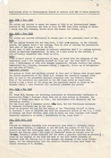 Cover of Notes on MRA work in Italy 1951-1970