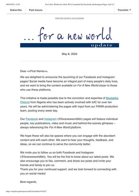 Cover of For A New World Update 2023 - May