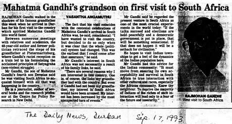Cover of Mahatma Gandhi's grandson on first visit to South Africa