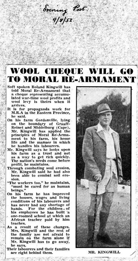 Cover of Wool Cheque Will Go To Moral Re-Armament