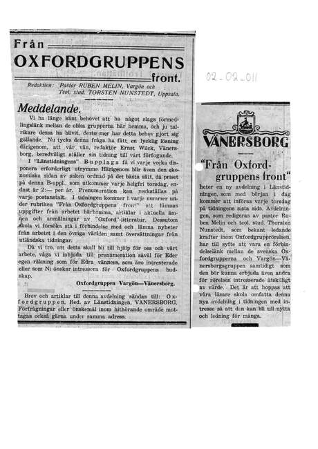 Cover of Oxfordgruppens front