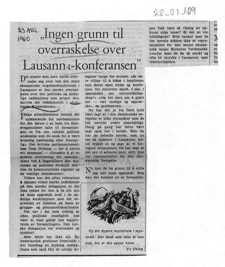 Cover of Ingen grunn til overraskelse over Lausanne-Konferansen