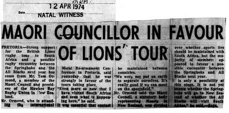 Cover of Maori Councillor In Favour Of Lion's Tour