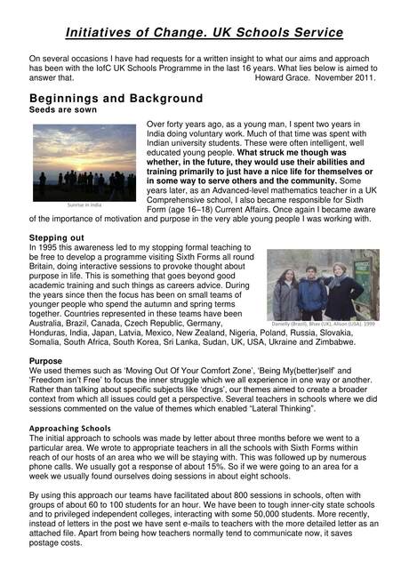 Cover of IofC UK Schools Service report
